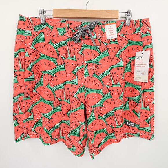 SAXX Swim Trunks Red Green Watermelon Print Betawave 2N1 Cooling Liner 36 NWT - Picture 2 of 15